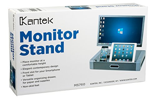 Kantek Monitor Riser with Drawer & Smartphone/Tablet Slot, 19" x 11" x 4", Black (MS760)