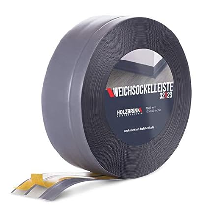 HOLZBRINK Weichsockelleiste selbstklebend DUNKELGRAU Knickleiste, 32x23mm, 20 Meter