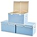 EZOWare Large Storage Boxes [3-Pack] Baby Blue Linen Fabric Foldable Storage Cubes Bin Box Containers with Lid and Handles for Home Nursery, Closet, Clothes Baby Products