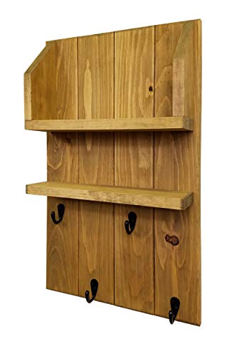 Wall Mounted Shiplap Coffee & Tea Station Featuring a 4 Single Mug Hooks and Two Shelves. Available in 20 Stain Colors: Shown in Driftwood - Rustic Decor - Kitchen Organizer - Coffee Bar