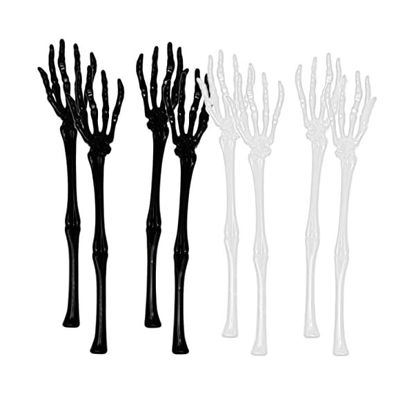 Set of 8 Skeleton Hands Salad Tongs Halloween Kitchen Tableware Utensils Assorted White and
