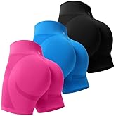 Evercute Women's Gym Shorts 3/4 Pack Seamless Scrunch Butt Lifting Workout Shorts 5" Tummy Control Ruched Booty Yoga Short