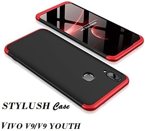 STYLUSH Full Body 3-in-1 Slim Fit Complete 3D 360 Degree Protection Hybrid Hard Bumper Back Case Cover for Vivo V9 / V9 Youth (Black & Red)