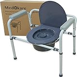 Medokare Bedside Commode Chair - Heavy-Duty Steel Commode Seat, Bedside Potty Chair for Adults, Medical Handicap Toilet Seat with Handles and Bucket