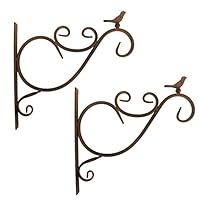 Lewondr Wall Hanging Plants Bracket, 2 Pieces Retro Bird Wrought Iron Hanging Flower Hooks Rack Wall Bracket for Plant Basket Lanterns with Screws, Garden Balcony Outdoor Décor
