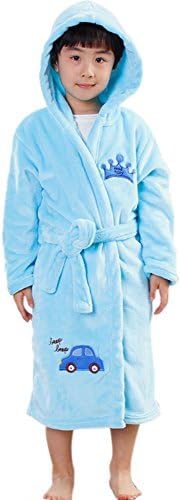 Dremity Kids Boy's Cute Terry Flannel Hooded Bath Robes Turquoise 160