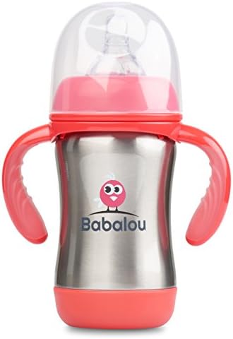 Stainless Steel Baby Bottle Set by Babalou Baby |304 Stainless Steel, BPA Free and Dishwasher Safe, Insulated - 180 ml (6.08 oz), Stainless Pink