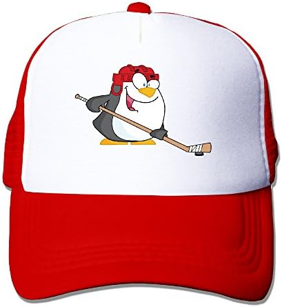 Penguin Play Ice Hockey Mesh Hat Baseball Cap Red