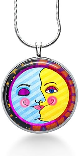 Sun and Moon face Jewelry ,Handmade wearable Art Pendant Necklace