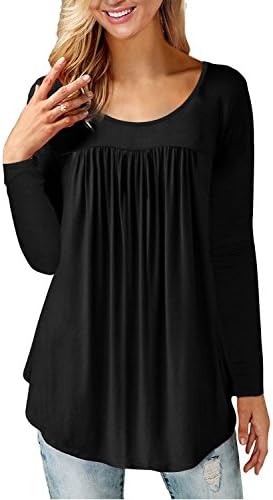 Aitos Women's Long Sleeve Casual Basic Loose V Neck Pleated T Shirts Tunic Tops Button up Blouse S-XXL