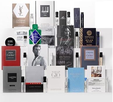 High end Designer Fragrance Sampler for Men - Lot x 15 perfume Vials and 4 other skincare samplers in a travel bag