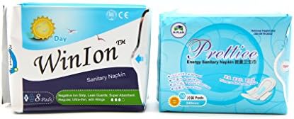 Winalite Winion - Pack of 1 Anion Regular Day Use Sanitary Napkin + 1 Pack Prettiee Negative Ion Day Use Energy Sanitary Menstrual Pad With Wing