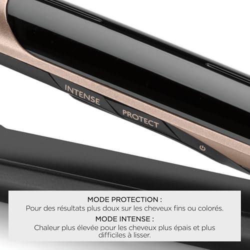 Lisseur Cheveux Super Smooth- Technologie ionique anti-frisottis, Tapis thermorésistant, Plaques en céramique pour un lissage parfait, Chauffe ultra-rapide, Températures de 140-235°C, ST393E