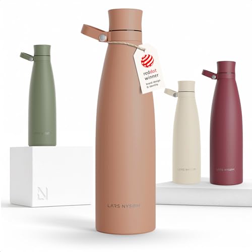 LARS NYSØM Trinkflasche Edelstahl 1000ml | Isolierflasche 1 Liter | Auslaufsichere Wasserflasche für Sport, Fahrrad, Hund (Blush Rose, 1000ml)