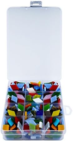 Moolon Mosaic Tiles Assorted Colors Stained Glass Art Crafts DIY Supply Decoration 400Pcs/250g with Plastic Storage Box