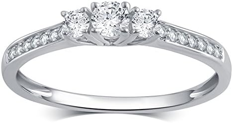 Brilliant Diamond10k Solid Gold Princess or Round Diamond Three Stone Ring (1/4-1/2 cttw, I-J Color, I2-I3 Clarity)