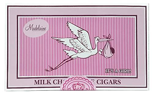 Madelaine Premium Milk Chocolate Cigars - It's a Girl Baby Shower Favors Gift Box - Individually Wrapped In Pink Italian Foils (24 Cigars)