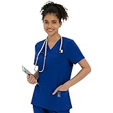 Kitmaz Medical Scrub Tops for Women - Soft Stretch V-Neck Classic Fit Scrub Shirts with 5 Pockets