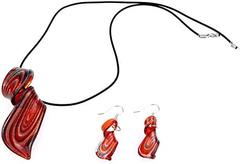 Ecloud ShopUS Set Red Lampwork Glass Pendant Necklace Earrings FASHION