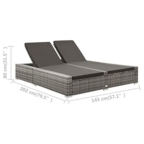 Tidyard Doppel Sonnenliege mit Auflage Doppelliege mit Verstellbare Rückenlehne Gartenliege Relaxliege Strandliege Liege Gartenmöbel Rattanmöbel Poly Rattan Grau – Bild 7