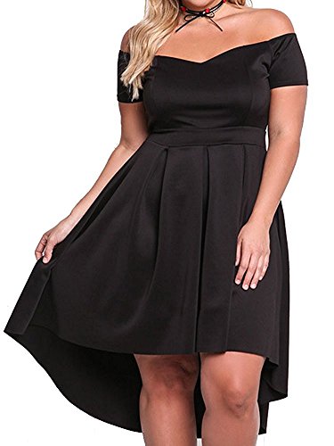 XAKALAKA Women's Plus Size Off Shoulder Pleated High Low Maxi Wedding Cocktail Dress size XL (Black)