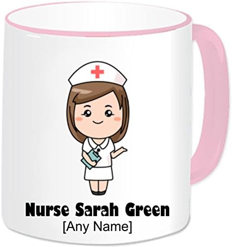 Personalised Nurse Gifts - Nurse Mug (Any Name / Message). Hospital Medical Health Service Worker Sister Nurse Mentor Themed Design. Perfect Unique Present Idea For Thank You, Birthdays, Christmas, Mother's Day. (Coloured Handle And Rim Option) (Pink Handle & Rim)