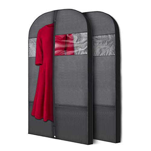 Plixio Gusseted Garment Bags Suit Bag for Travel and Clothing Storage of Dresses, Dress Shirts, Coats- Includes Zipper Pockets and Large Transparent Window (2 Pack: 54" X 24" x 3.4")