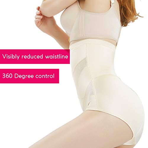 PAUKEE Shapewear for Women Hi-Waist Brief Tummy Control Underwear Slimmer Body Shaper Butt Lifter Panty Girdle (Beige, XL=8-10)