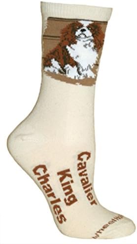 Cavalier King Charles Spaniel Cream Ultra Lightweight Cotton Dog Breed Crew Socks (One Size Fits Most) Made in USA