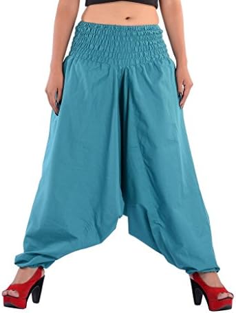 Indi Bargain Cotton Afghani Low Crotch Trouser with Broad Panel Elasticated Waist Convertible Jumpsuit (Stretchable - Medium to XL Fit)