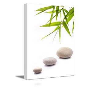 Canvas Prints Wall Art - Bamboo Leavs and Three Stones Isolated on White for Spa Art | Modern Wall Decor/Home Decoration Stretched Gallery Canvas - 12" x 18"