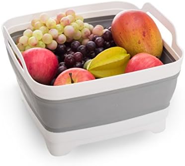 Dish Tub Bucket Collapsible Foldable Bowl Food Strainer Dishes Washing Colander Fruit Drainer Basket over the Sink Food Vegetables Saver with Plug Drawing Picnic Helper