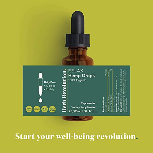(2 Pack) Organic Hemp Oil Extract for Pain Relief and Sleep, 25000mg of Organic Hemp Extract for Natural Pain Relief by Herb Revolution - 100% Natural Relax Hemp Drops, Peppermint - 1 oz Per Bottle