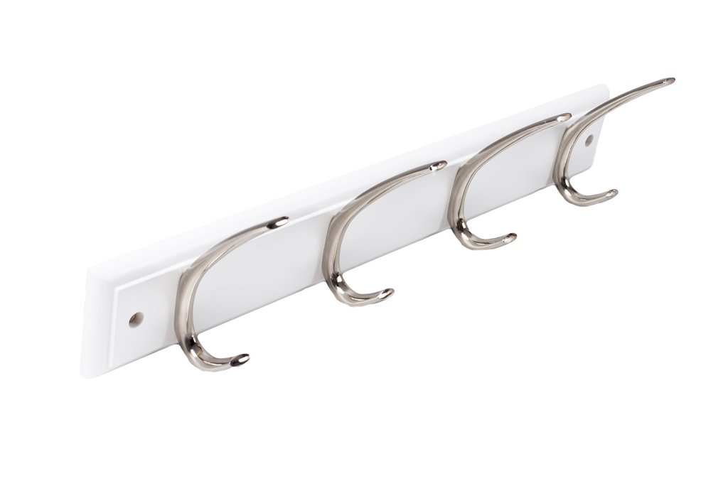 Merriway BH04701 Large Rib Hat and Coat x 4 Polished Chrome Hooks on White Wood Bright