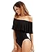 Verdusa Women's Off The Shoulder Short Sleeve Ruffle Bodysuit Black L
