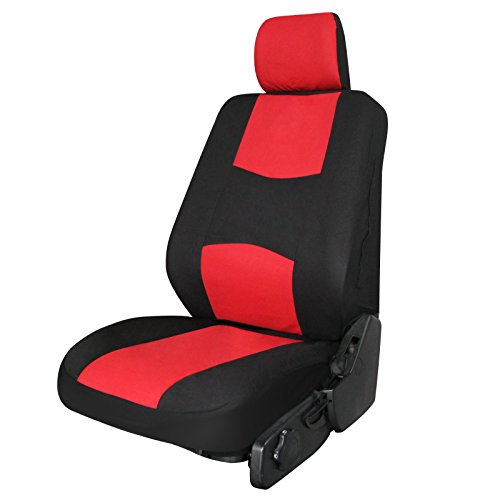 Copap Universal Car Seat Covers Flat Cloth Mesh 17pcs Seat Covers for Auto Universal Fit Front Airbag Compatible Black / Red Strip Free Steering Wheel Cover