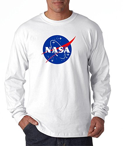 NASA Meatball Logo Long Sleeve Shirt Space Shuttle Rocket Science Geek Tee (Large, White)