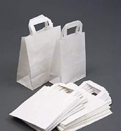 10 X Small White SOS Paper Carrier Bags with Handles for Food Sandwich Lunch - 7" x 8.5" x 3.5"