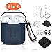 AirPods Case Compatible Apple Airpods 2&1, 9 in 1 Airpods Accessories Kits Protective Silicone Cover and Skin with Earpods Watch Band Holder/Ear Hook/Strap/Clip/Keychain/Grip[LED Visible]-Blue