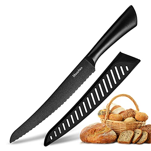 Maarten Serrated Bread Knife, Black Upgraded One Piece Design Sharp