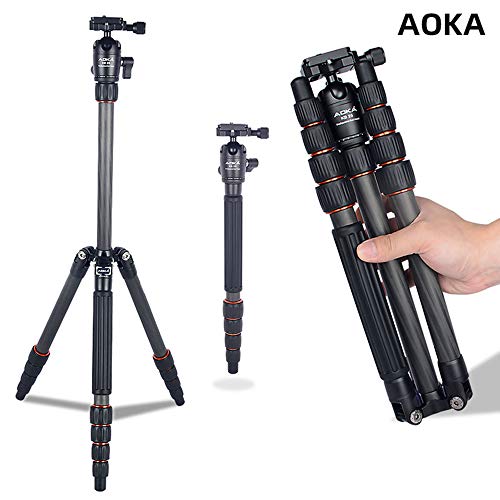 AOKA 54.7 inchs Carbon Fiber Camera Tripod Monopod with 360 Degree Ball Head 1/4 inch Quick Shoe Professional Tripod Load up to 33 pounds