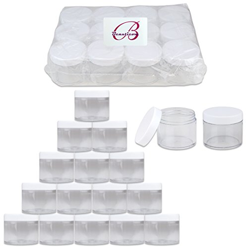 Beauticom 60 Grams/60 ML (2 Oz) Round Clear Leak Proof Plastic Container Jars with White Lids for Travel Storage Makeup Cosmetic Lotion Scrubs Creams Oils Salves Ointments (36 Jars)
