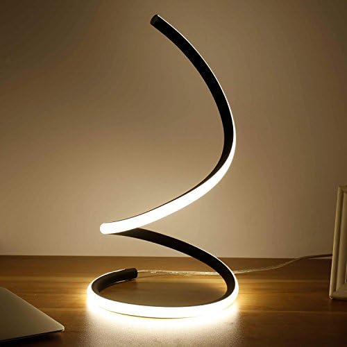 Aluminum LED Table Lamps - Post-Modern Spiral Decorative Desk Lamp Acrylic Warm Romantic Curved Reading Lamp, 3-Color Light Dimming (Black, Gold, White) (Color : Black)