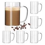 Trwcrt 15 oz Glass Coffee Mug Set of 6, Clear