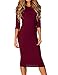 ICONOFLASH 3/4 Sleeve Midi Bodycon Dress (Burgundy, Medium)