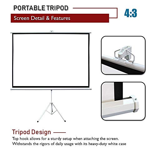 Akia Screens 100" Portable Indoor Outdoor 4:3 Tripod Projector Screen 8K / 4K Ultra HD 3D Ready Pull Up Collapsible Projection Screen with Adjustable Tripod Stand Foldable Projector Screen AK-T100SB1 - Thumbnail 2