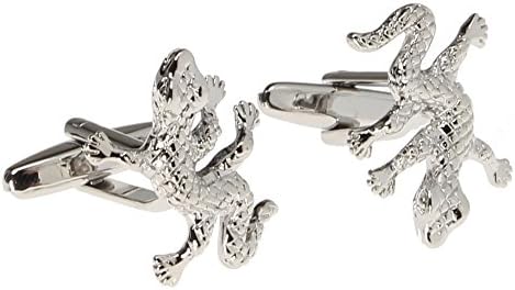 Silver Lizard Highly Detailed Cuff Link Set with Gift Box