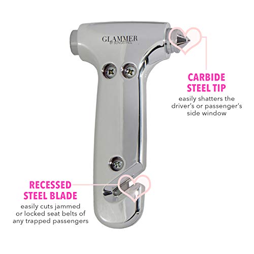 BlingSting Chrome Glammer Safety Hammer - Auto Glass Window Breaker and Seat Belt Cutter Emergency Escape Tool for Women's Safety, Child Safety, Family Rescue in Vehicle Roadside Emergency - Thumbnail 2