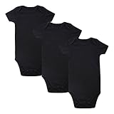 ROMPERINBOX Unisex Solid Black Baby Bodysuit Short Sleeve 0-24 Months (12-18M, Black 3 Pack)