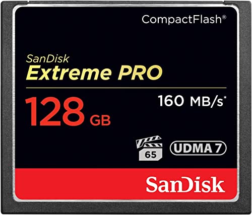 SANDISK Extreme Pro CompactFlash Speicherkarte 128GB (UDMA7, 4K-UHD- und Full-HD-Videos, VPG 65, temperaturbeständig, 160 MB/s Übertragung)